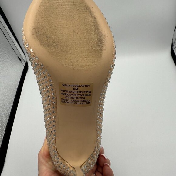 Steve Madden VELA-R TAN RHINESTONE STUD FABRIC Ankle Boot Bootie Heel Size 6 - Picture 6 of 7